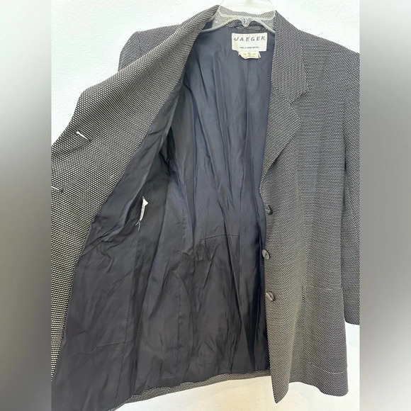 Vintage 80s Jaeger Boyfriend Blazer Black and White Wool Blend 6 - Picture 5 of 9
